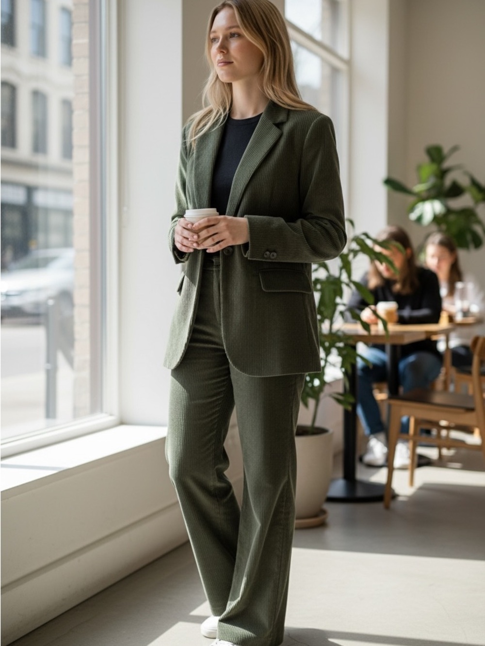 Rare Free People Olive Green velvet corduroy suit set